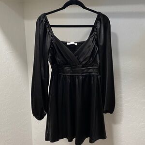 Altar’d State Black Babydoll Mini Satin Dress